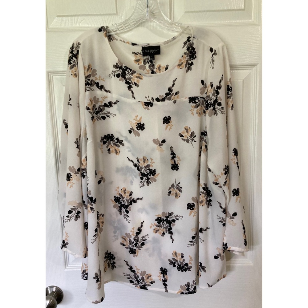 Lane Bryant Blouse size 18/20 LS White Floral Print Pre-Loved Workwear Flowy
